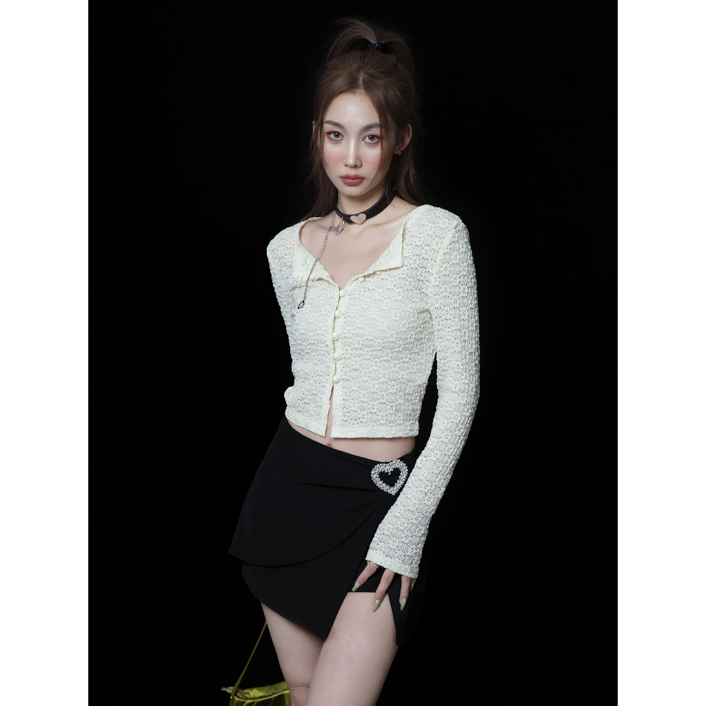 Áo Khoác Cardigan Dệt Kim Phối Ren Màu Trắng Phong Cách Pháp Quyến Rũ Cho Nữ