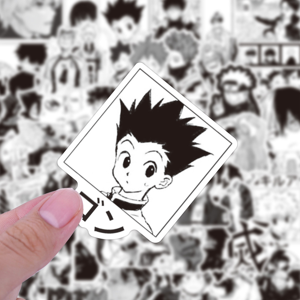 Bộ 50 Miếng Dán Hoạt Hình Màu Trắng Đen Cổ Điển Chống Thấm Nước DIY