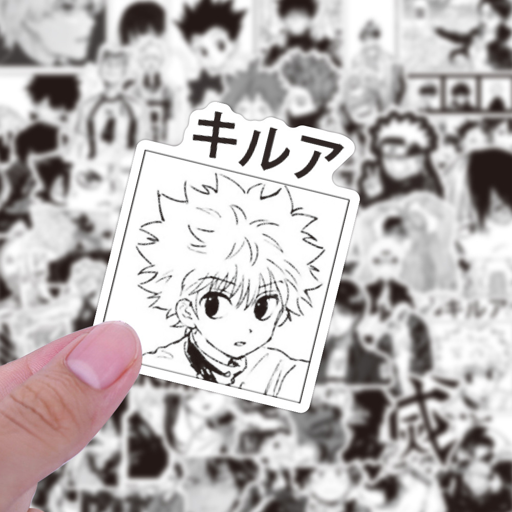 Bộ 50 Miếng Dán Hoạt Hình Màu Trắng Đen Cổ Điển Chống Thấm Nước DIY