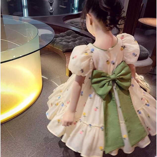 Đầm Công Chúa Tay Phồng Đính Nơ Thời Trang Mùa Hè Hàn Quốc 2023 Mới Cho Bé Gái