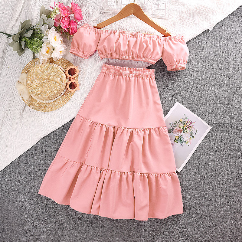 Set đồ 2 món SIYYIS gồm áo croptop màu vàng và chân váy xinh xắn phong cách thời trang cho bé gái dự tiệc sinh nhật