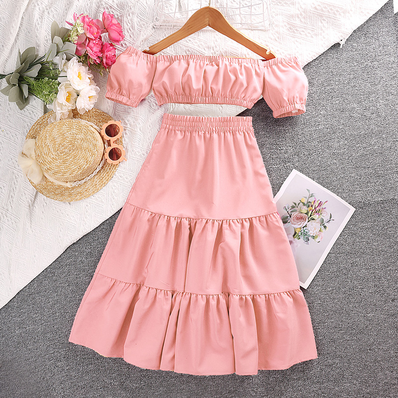 Set đồ 2 món SIYYIS gồm áo croptop màu vàng và chân váy xinh xắn phong cách thời trang cho bé gái dự tiệc sinh nhật