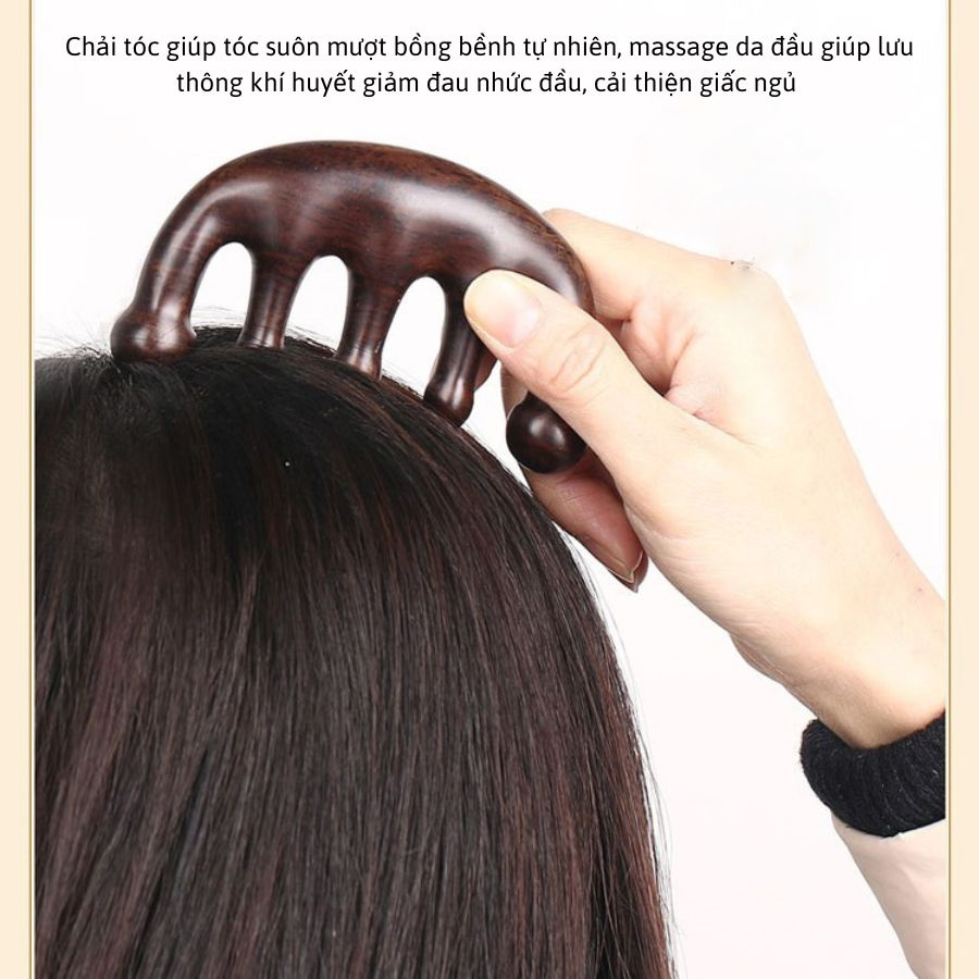 Lược Chải Tóc Mát Xa Da Đầu Bằng Gỗ Đàn Hương Lụa Vàng