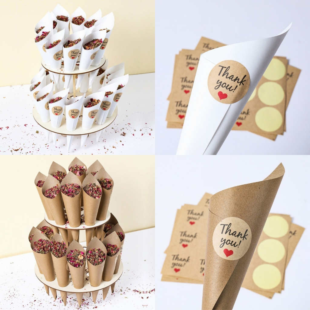 Giá Đỡ Hình Nón Bằng Giấy Kraft Hai Lớp Tự Dính In Chữ Thank You Dùng Trang Trí Tiệc Cưới / Sinh Nhật