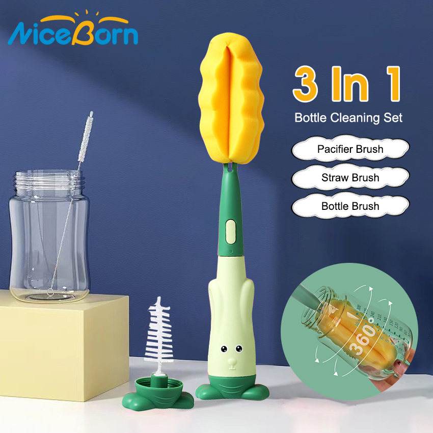 Bộ Cọ Vệ Sinh Bình Sữa / Núm Vú Giả 3 Trong 1 Bằng Silicon Mềm Chống Trượt