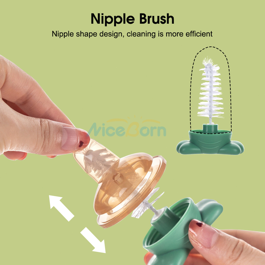 Bộ Cọ Vệ Sinh Bình Sữa / Núm Vú Giả 3 Trong 1 Bằng Silicon Mềm Chống Trượt