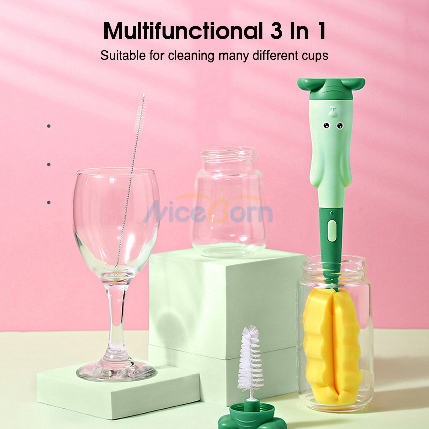 Bộ Cọ Vệ Sinh Bình Sữa / Núm Vú Giả 3 Trong 1 Bằng Silicon Mềm Chống Trượt