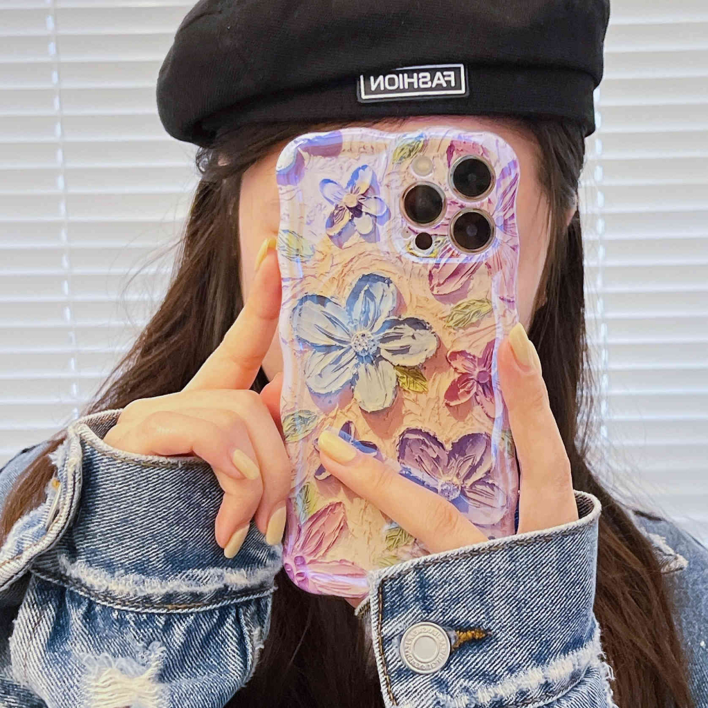 Ốp Điện Thoại IMD Hình Hoa Sơn Dầu Cho IPhone 11 12 13Pro Max 14Pro Max