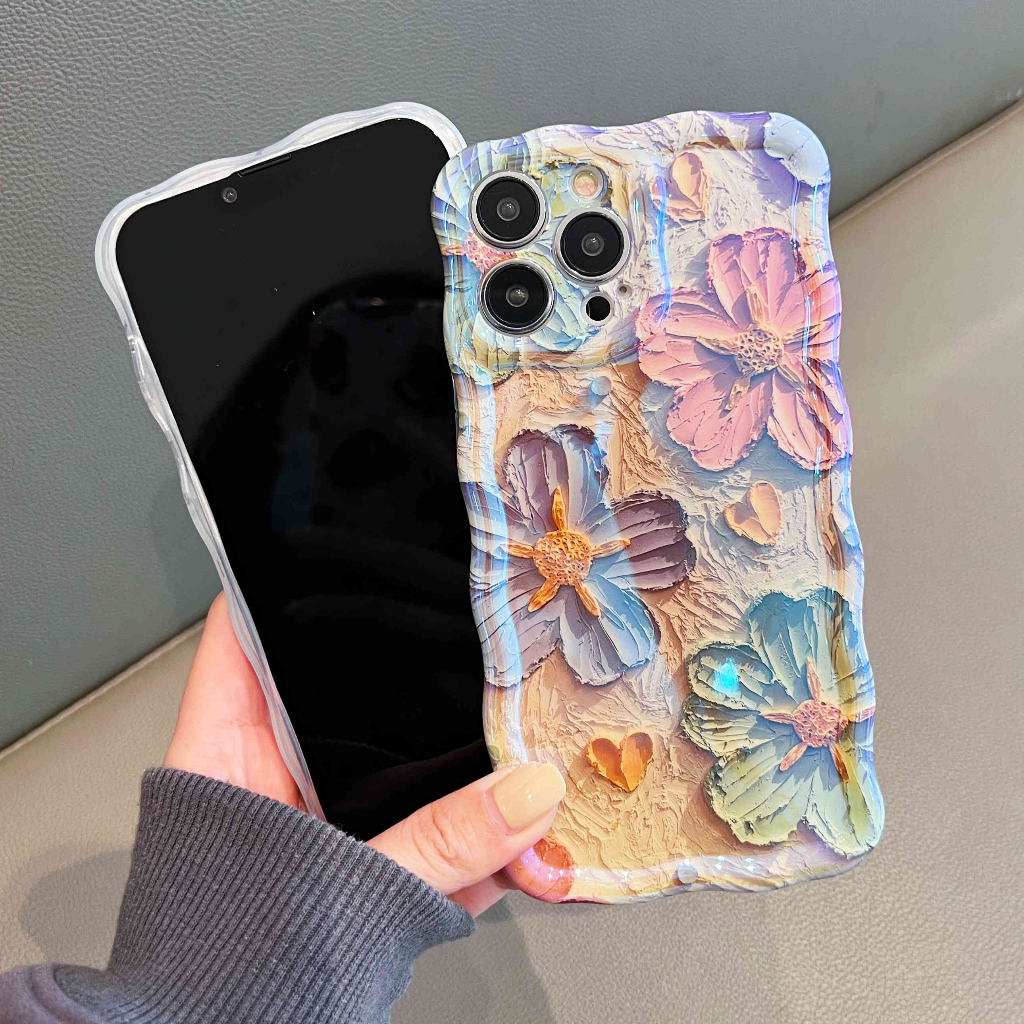 Ốp Điện Thoại IMD Hình Hoa Sơn Dầu Cho IPhone 11 12 13Pro Max 14Pro Max