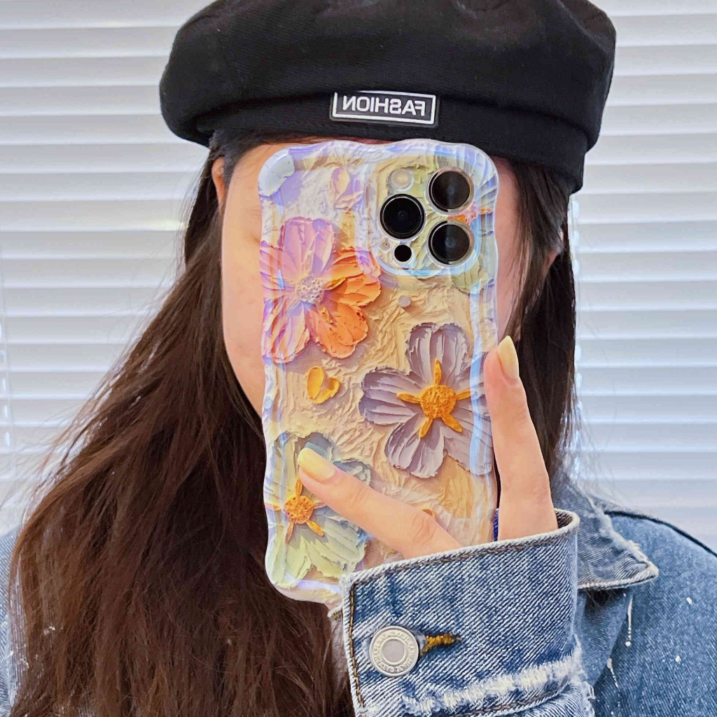 Ốp Điện Thoại IMD Hình Hoa Sơn Dầu Cho IPhone 11 12 13Pro Max 14Pro Max