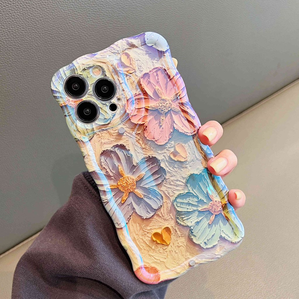 Ốp Điện Thoại IMD Hình Hoa Sơn Dầu Cho IPhone 11 12 13Pro Max 14Pro Max