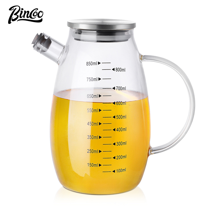 Bình đựng gia vị ONEISALL BINCOO kèm nồi dầu thủy tinh dày có chia vạch phong cách Bắc Âu cho gia đình 850ML