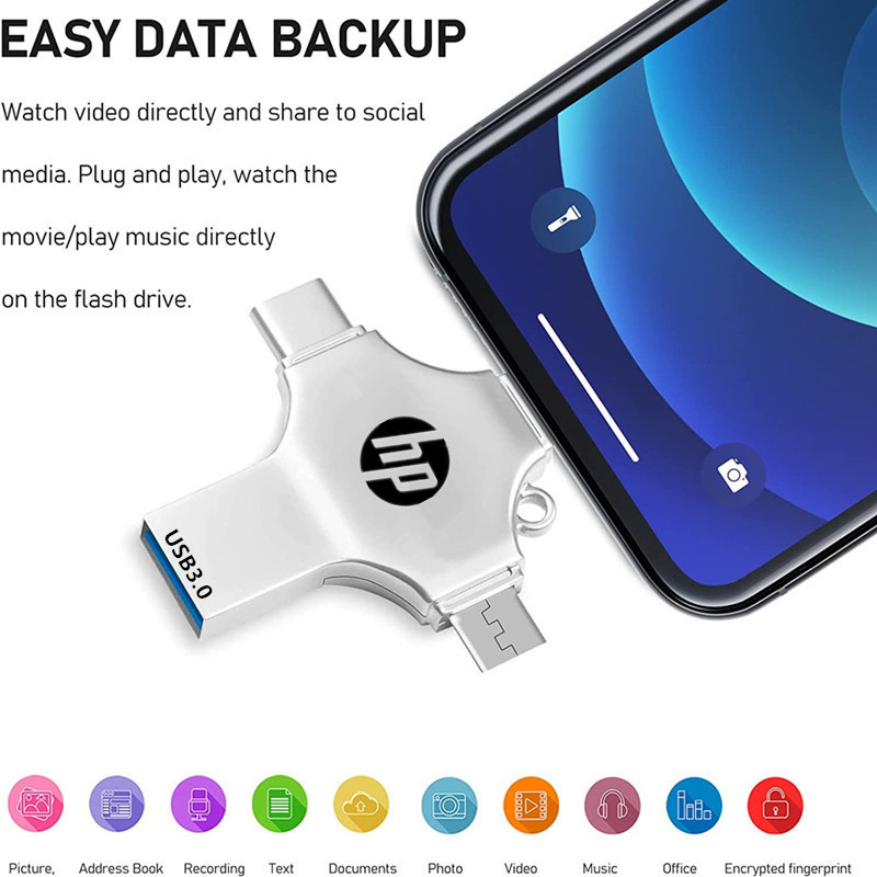 Usb 4 Trong 1 OTG USB Flash Drive 2TB 16GB 32GB 64GB Type-C 128GB 256GB Cho Điện Thoại Android PC 512G