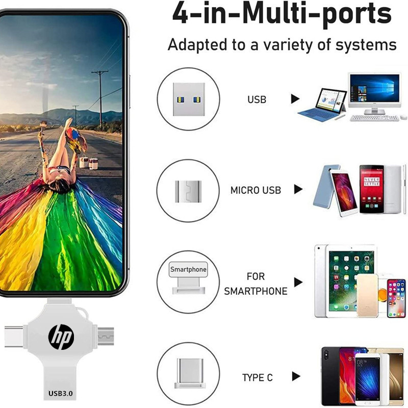 Usb 4 Trong 1 OTG USB Flash Drive 2TB 16GB 32GB 64GB Type-C 128GB 256GB Cho Điện Thoại Android PC 512G