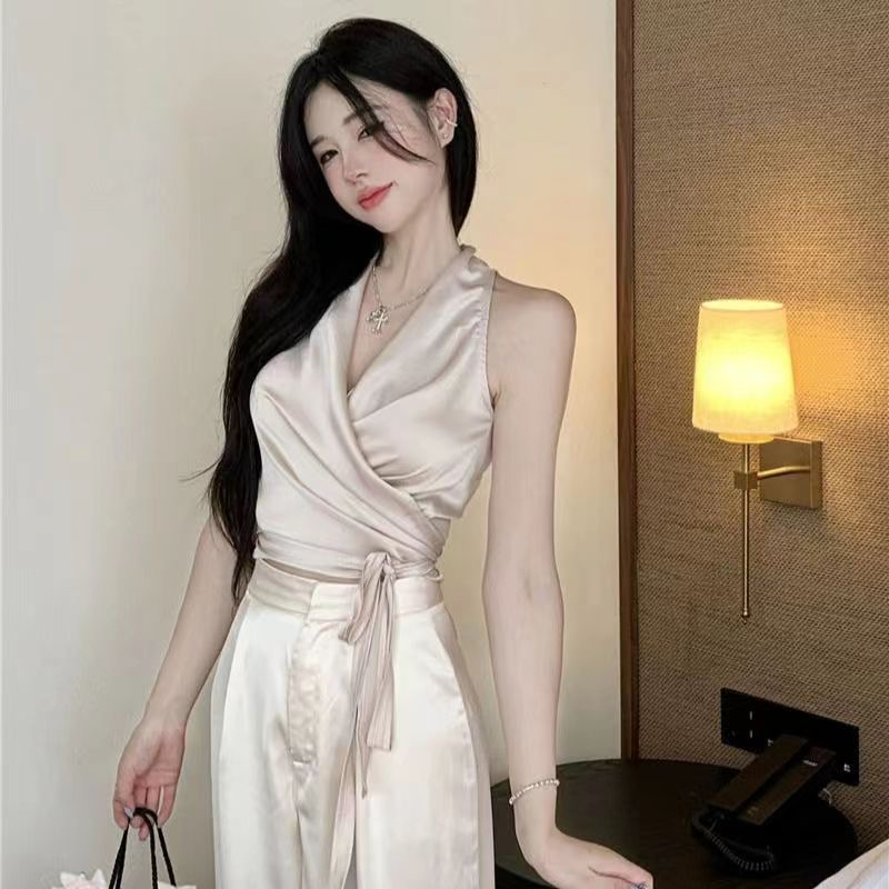 Áo Croptop Hai Dây Cổ Chữ V Thời Trang Mùa Hè Quyến Rũ Cho Nữ