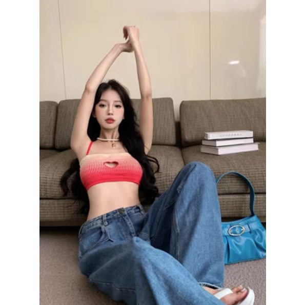 QADCOL Áo Hai Dây Dệt Kim Dáng Ngắn Phong Cách Ngọt Ngào Thời Trang Mùa Hè Hàng Mới Mùa Hè Mát Mẻ Dành Cho Bạn Nữ Mặc Ngoài Trời