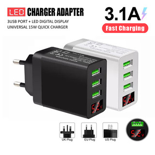 Củ sạc nhanh thông minh 3 cổng usb có đèn led hiển thị 3.1a