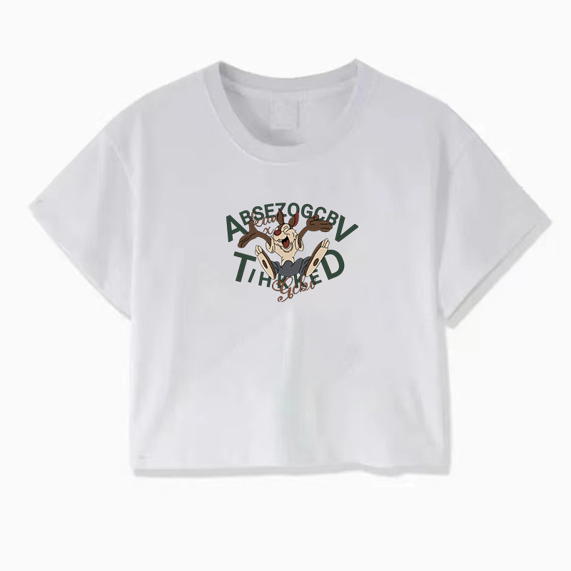 Cocory vn Áo Thun crop top Nữ Tay Ngắn In Hình Phong Cách Hàn Quốc