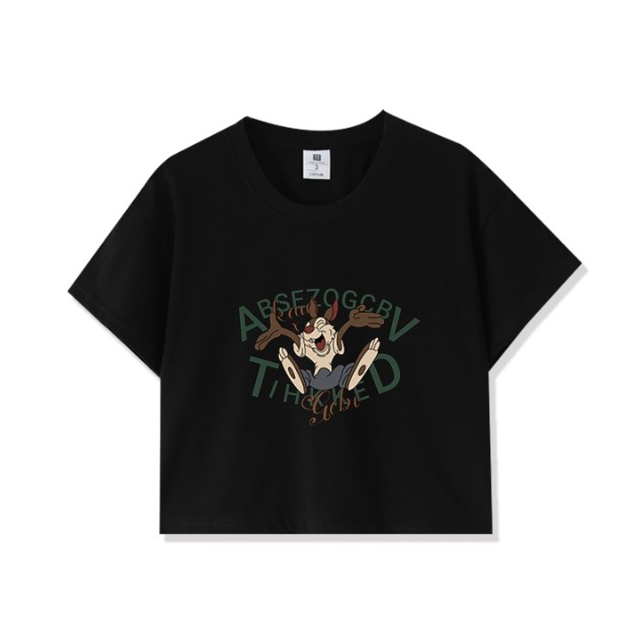 Cocory vn Áo Thun crop top Nữ Tay Ngắn In Hình Phong Cách Hàn Quốc