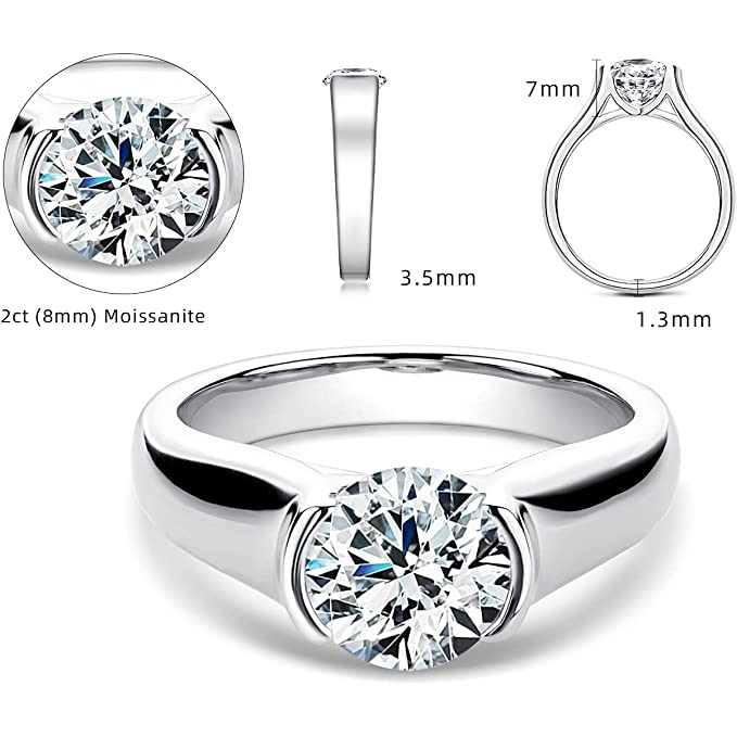 Đính Hôn Tròn Mạ Bạch Kim 925 Màu Bạc Sang Trọng Nhẫn nữ tính đơn giản, Đám cưới, Đính hôn và Quà kỷ niệm