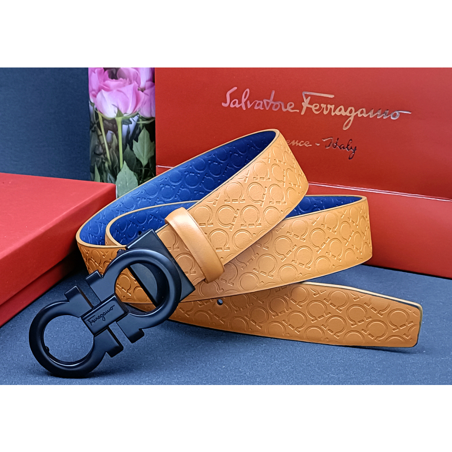 Salvatore Ferragamo Dây Nịt Da Thật Gài Khóa Màu Vàng Thời Trang Cao Cấp Cho Nam