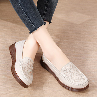 Giày lười da bò đế bằng thiết kế đơn giản thời trang cho nữ