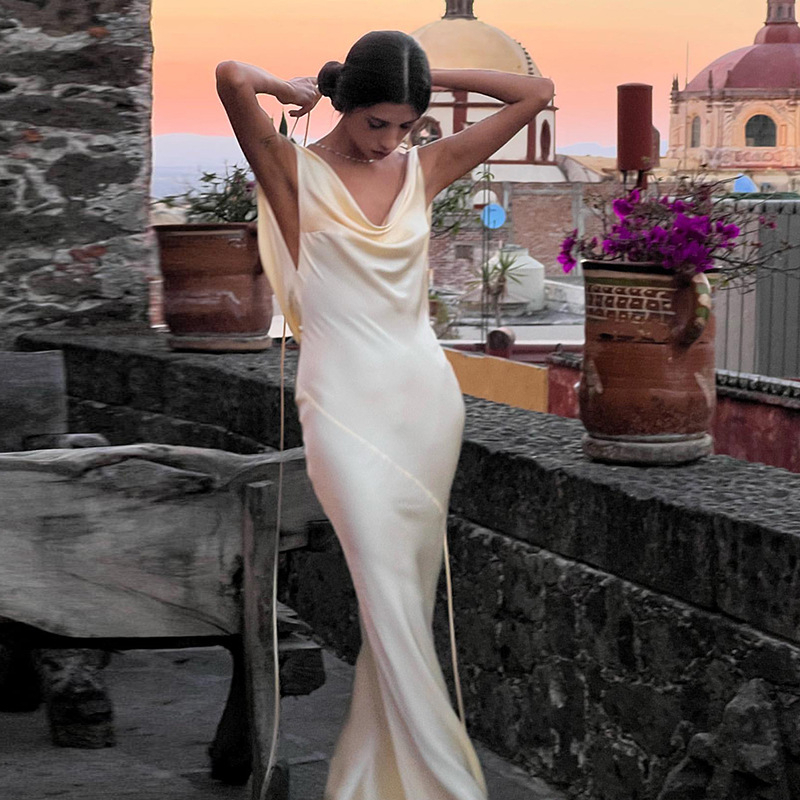 Klalien Đầm Maxi Dáng Rộng Phối Dây Cột Thời Trang Dự Tiệc Câu Lạc Bộ Attirewear Lấp Lánh Cho Nữ