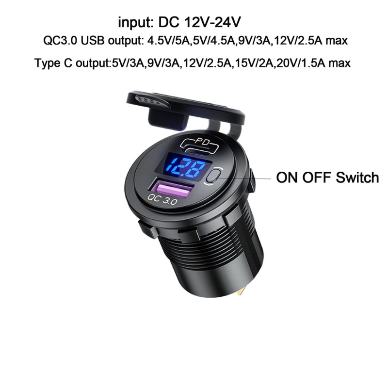 Tẩu Sạc Nhanh QC 3.0 + PD USB Kép Có Công Tắc Cho Xe Hơi / Xe Máy | BigBuy360 - bigbuy360.vn