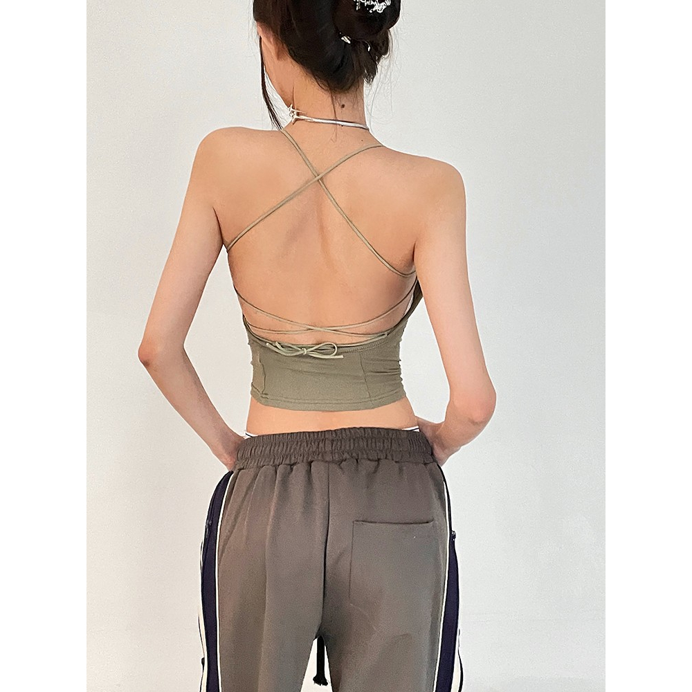 Áo Hai Dây Dáng Ngắn Phối Dây Chéo Lưng Thời Trang Mùa Hè Dành Cho Nữ