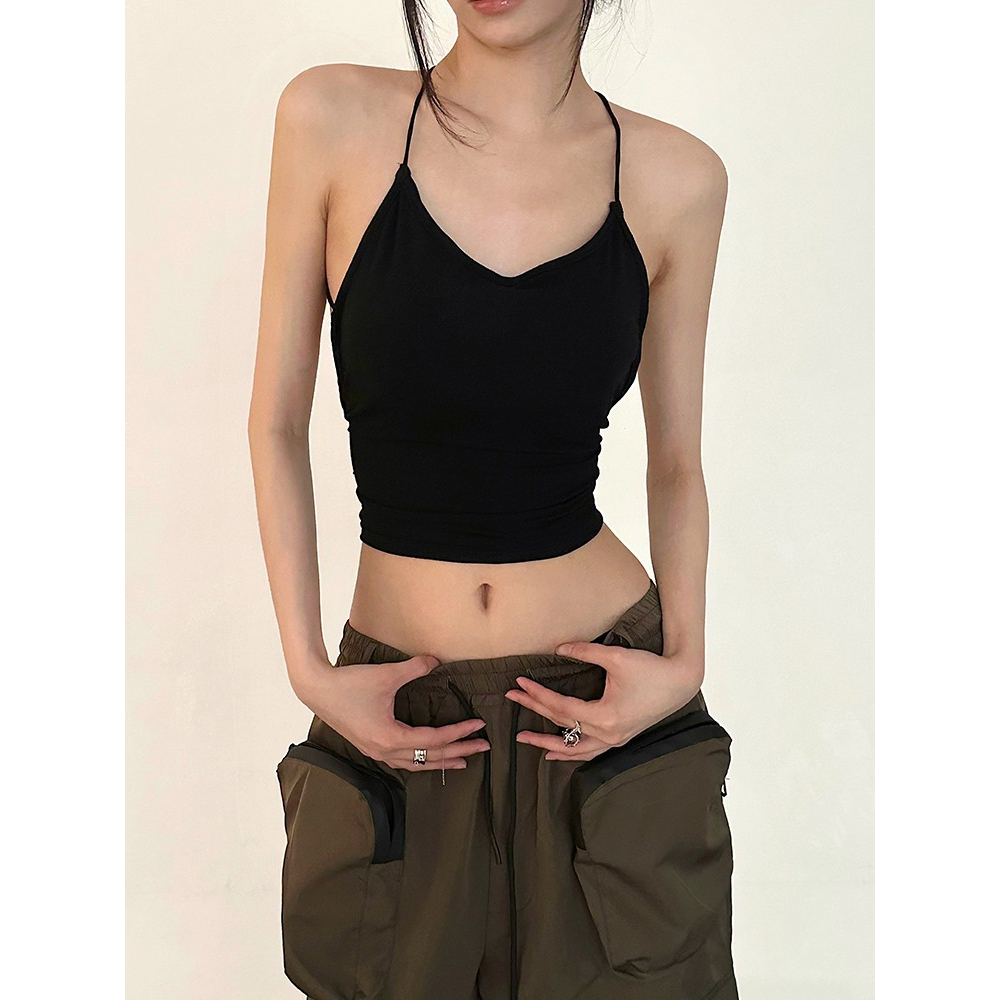 Áo Hai Dây Dáng Ngắn Phối Dây Chéo Lưng Thời Trang Mùa Hè Dành Cho Nữ