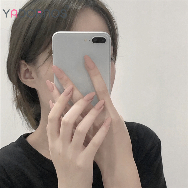 Set móng tay giả YADORNOS màu trơn dáng dài tháo rời được thời trang tiện lợi