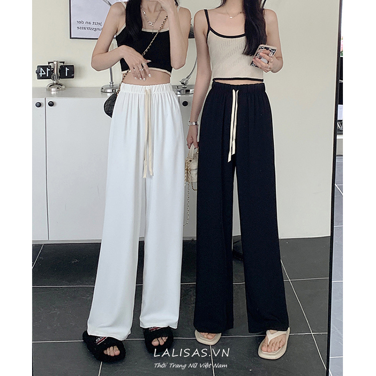 Quần ống rộng Lưng Cao Màu Trơn Đơn Giản Thời Trang Hàn Quốc Cho Nữ