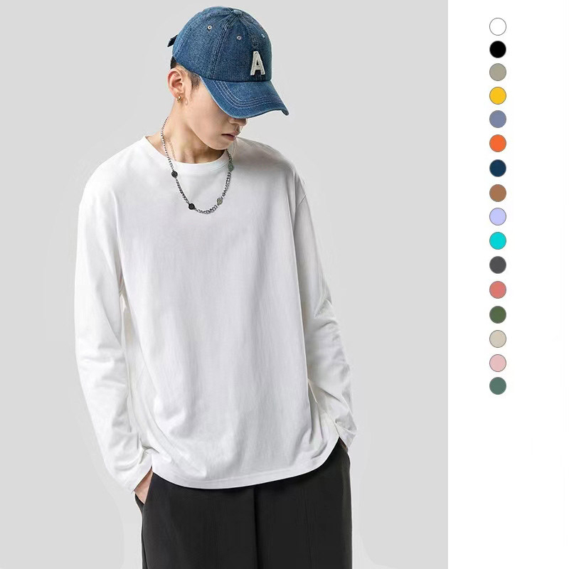 Áo thun LIVE GREAT nam dài tay cổ tròn màu trơn phong cách thể thao mới