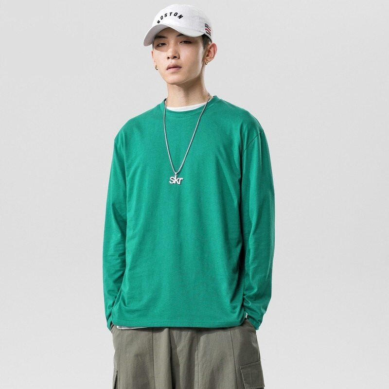 Áo thun LIVE GREAT nam dài tay cổ tròn màu trơn phong cách thể thao mới