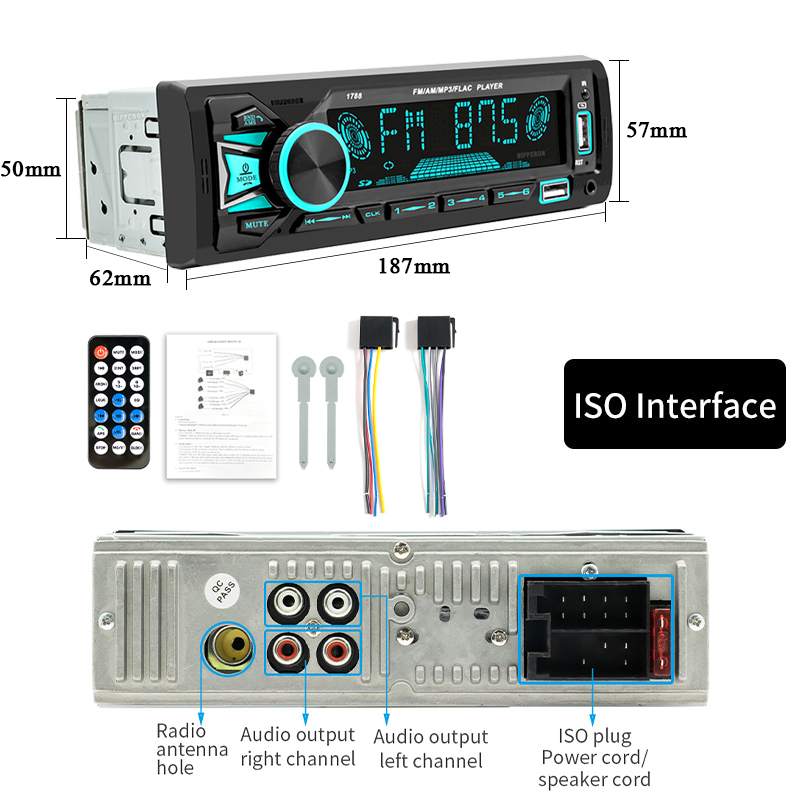 Máy Nghe Nhạc MP3 Bluetooth FM 1din Có Điều Khiển Từ Xa Hỗ Trợ AUX / USB / TF Cho Xe Hơi