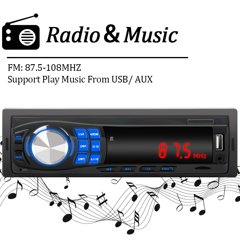 Radio Bluetooth MP3 1 Din Hỗ Trợ Usb / Aux / Thẻ TF Cho Xe Hơi