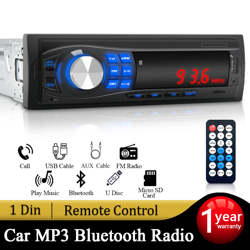 Radio Bluetooth MP3 1 Din Hỗ Trợ Usb / Aux / Thẻ TF Cho Xe Hơi