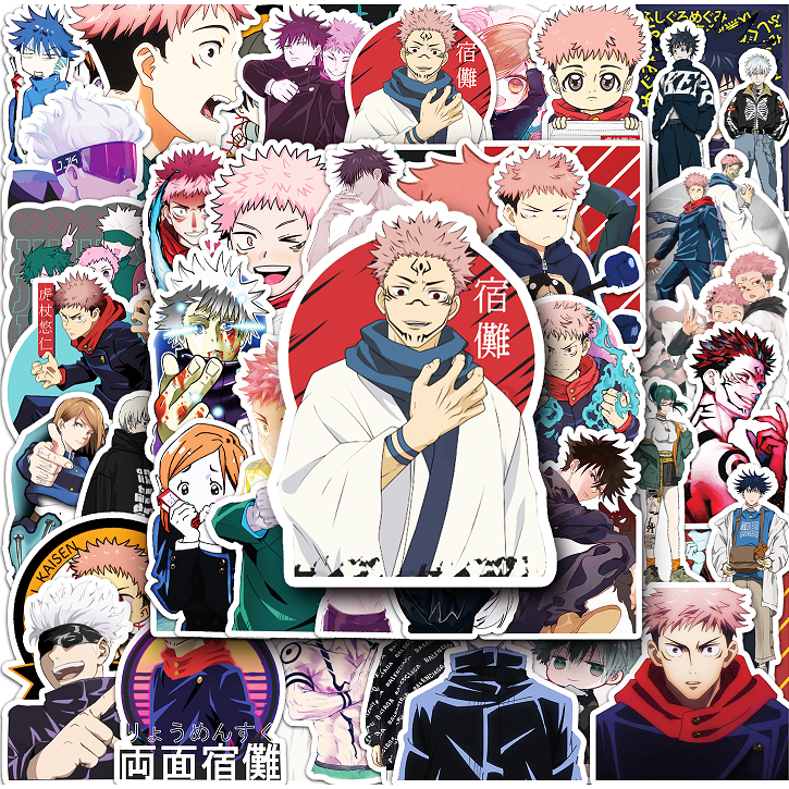 Bộ 50 Miếng Dán Trang Trí Xe Hơi Chống Thấm Nước Hình Jujutsu Kaisen DIY