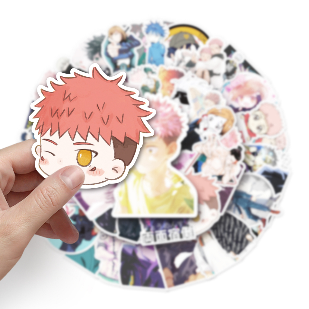 Bộ 50 Miếng Dán Trang Trí Xe Hơi Chống Thấm Nước Hình Jujutsu Kaisen DIY