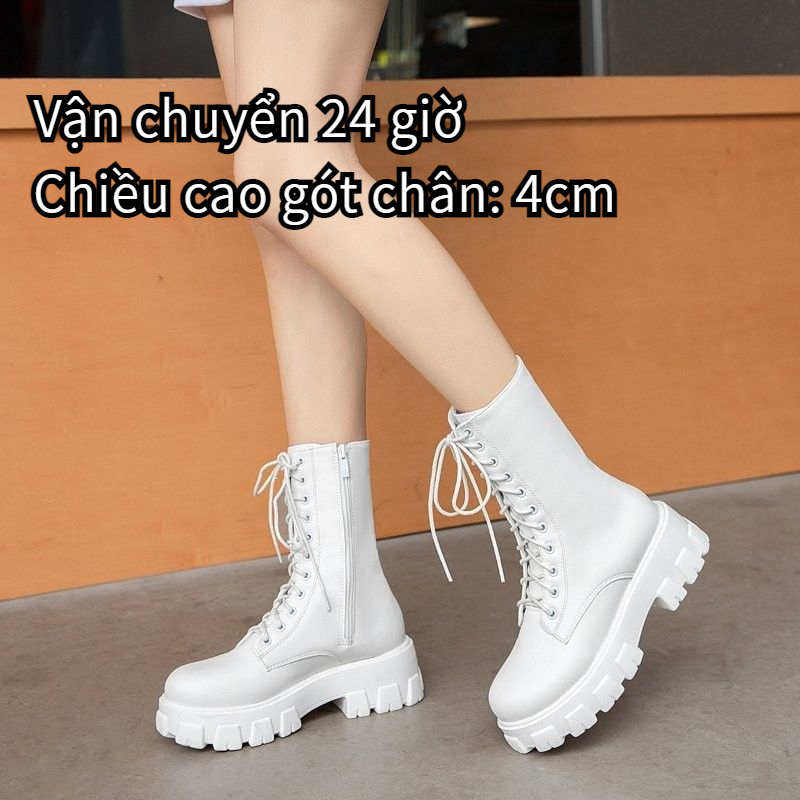 Giày Bốt Martin Đế Dày Tăng Chiều Cao Có Khóa Kéo Bên Hông Size Lớn 35-43 Thời Trang Cho Nữ