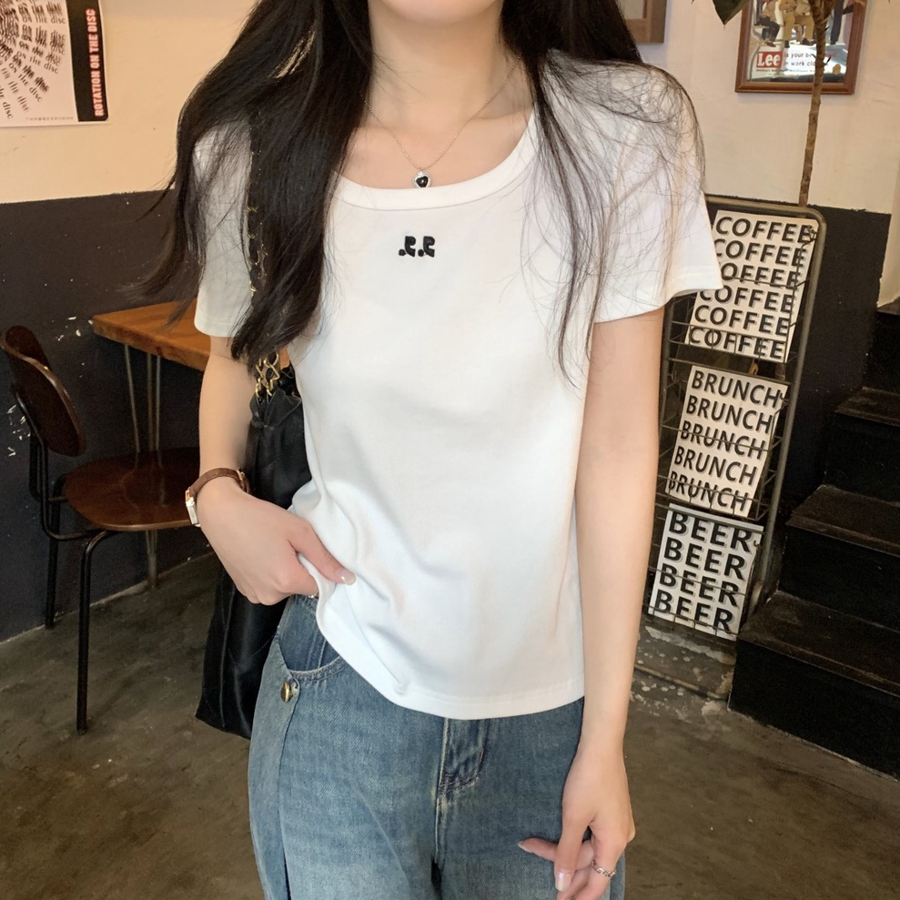 Áo Thun Cotton Cổ Tròn Dáng Rộng Tay Ngắn Thêu Họa Tiết Thời Trang Xuân Hè 62658