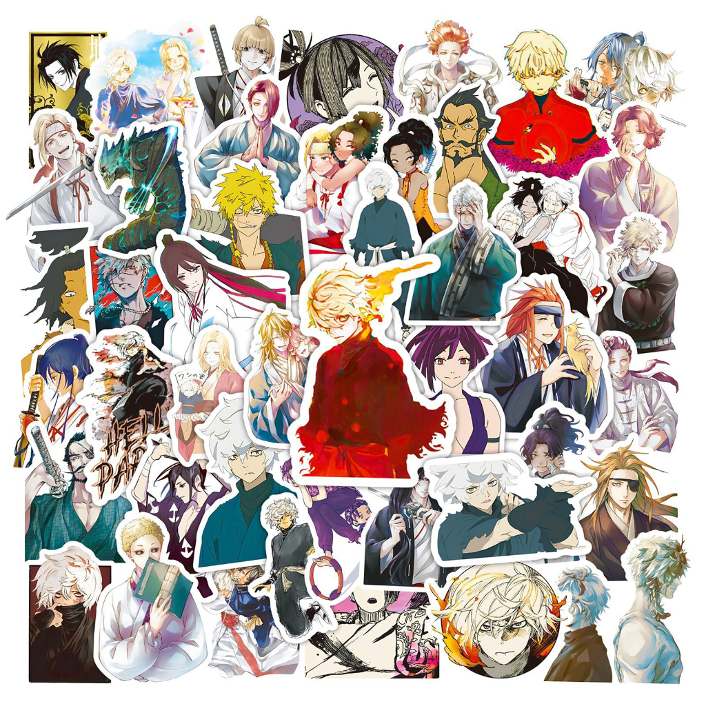Bộ 50 Miếng Dán Anime Jigoku Raku Graffiti Chống Thấm Nước Trang Trí Vali Laptop Guitar