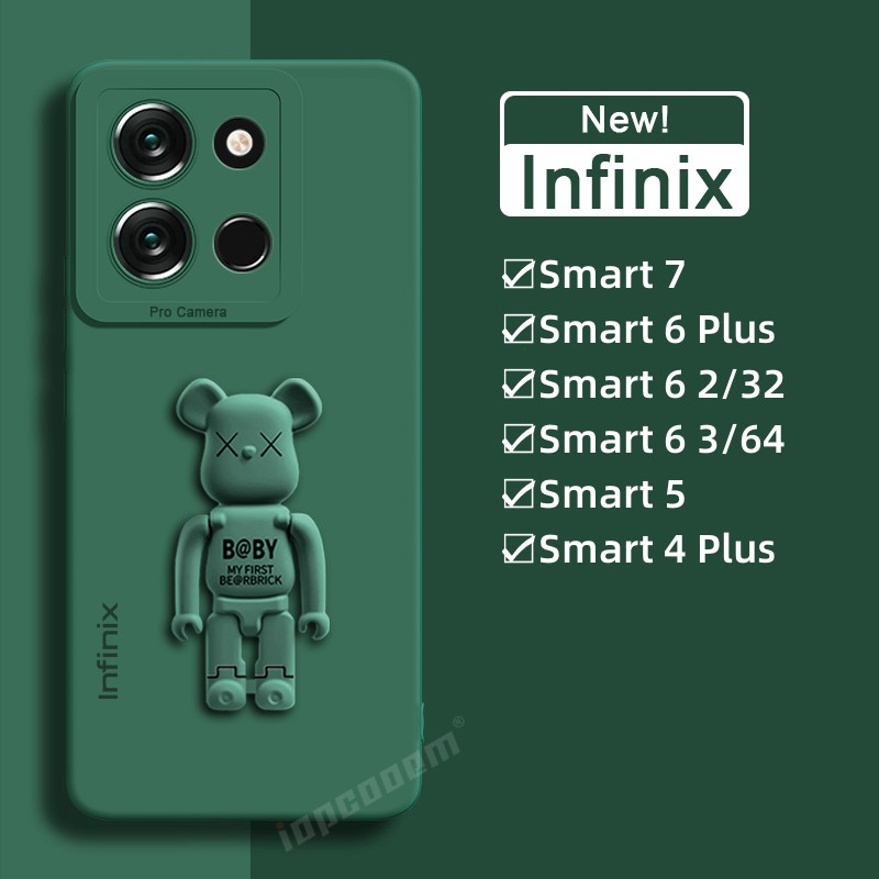 Ốp Điện Thoại Silicon Mềm Màu Trơn Vòng Đỡ Hình Gấu Dễ Thương Cho Infinix Smart 7 6 5 4 Plus