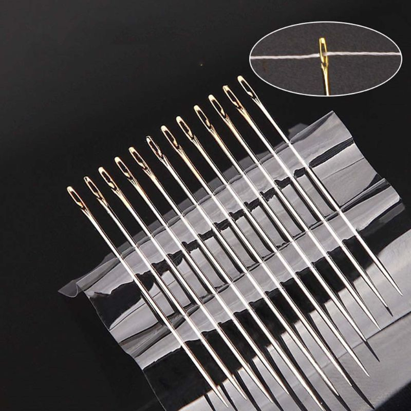 Bộ 12 Kim May Vá Mới Không Cần Xỏ Chỉ Có Dây Móc Trong Đuôi Mở Bằng Thép Không Gỉ DIY Dành Cho Người Lớn Tuổi Darning
