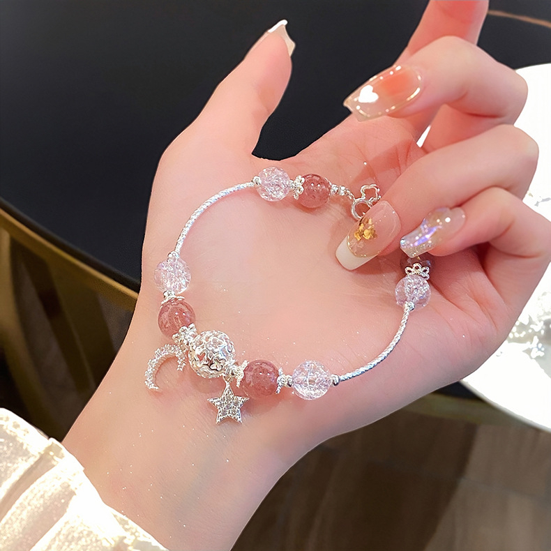 Vòng Tay May Mắn Đính Đá Pha Lê Mặt Trăng / Ngôi Sao / Mặt Trăng Tự Nhiên đá phong thuỷ vòng tay
