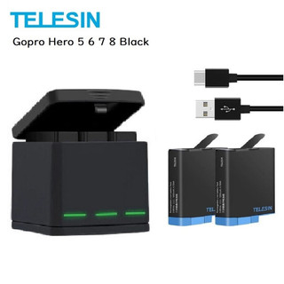 Hộp sạc lưu trữ 3 khe TELESIN + 2 gói pin cho máy ảnh GoPro Hero 8 Black Hero7 6 5 Black