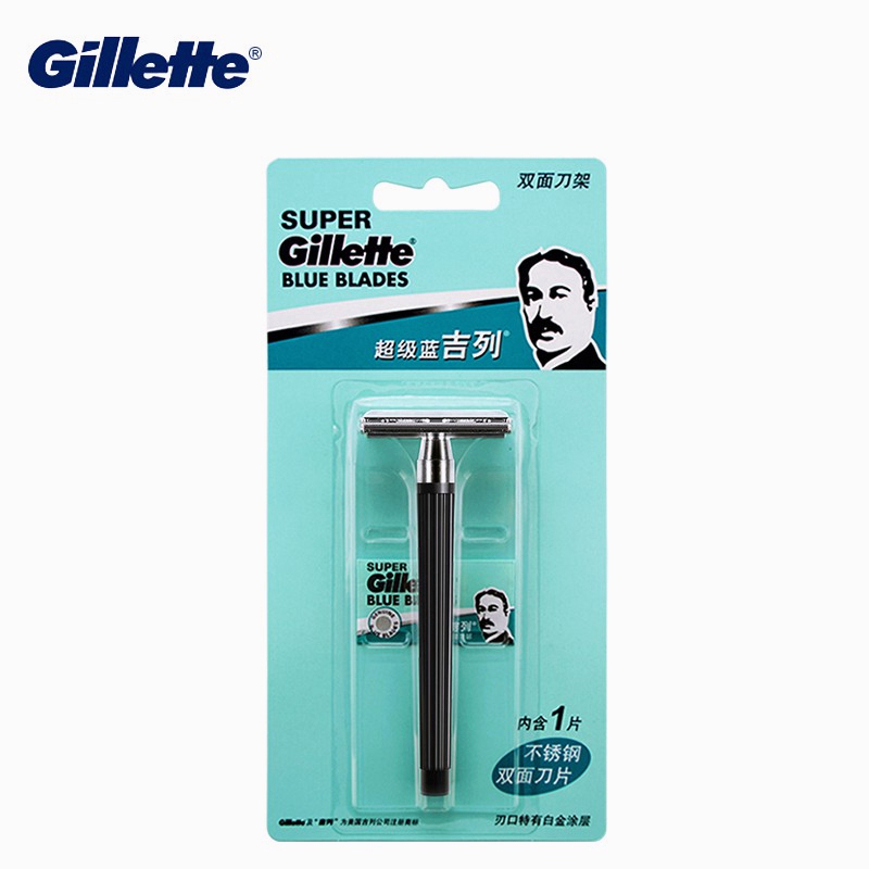 GILLETTE Lưỡi Dao Cạo Râu Thẳng Bằng Thép Không Gỉ Màu Xanh Lam Siêu Bền Chính Hãng An Toàn Cho Nam