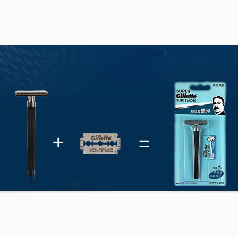 GILLETTE Lưỡi Dao Cạo Râu Thẳng Bằng Thép Không Gỉ Màu Xanh Lam Siêu Bền Chính Hãng An Toàn Cho Nam