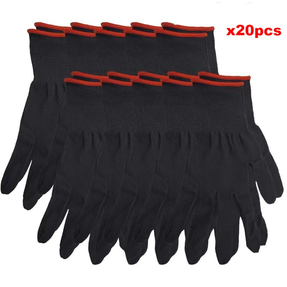 Set 20 Găng Tay Nylon Dệt Kim Màu Đen Bảo Vệ An Toàn Khi Lái Xe / Làm Vườn