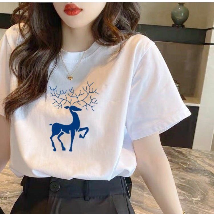 Áo Thun Tay Ngắn Dáng Rộng Màu Trắng In Họa Tiết Thời Trang Xuân Hè Phong Cách Hàn Quốc Cho Học Sinh